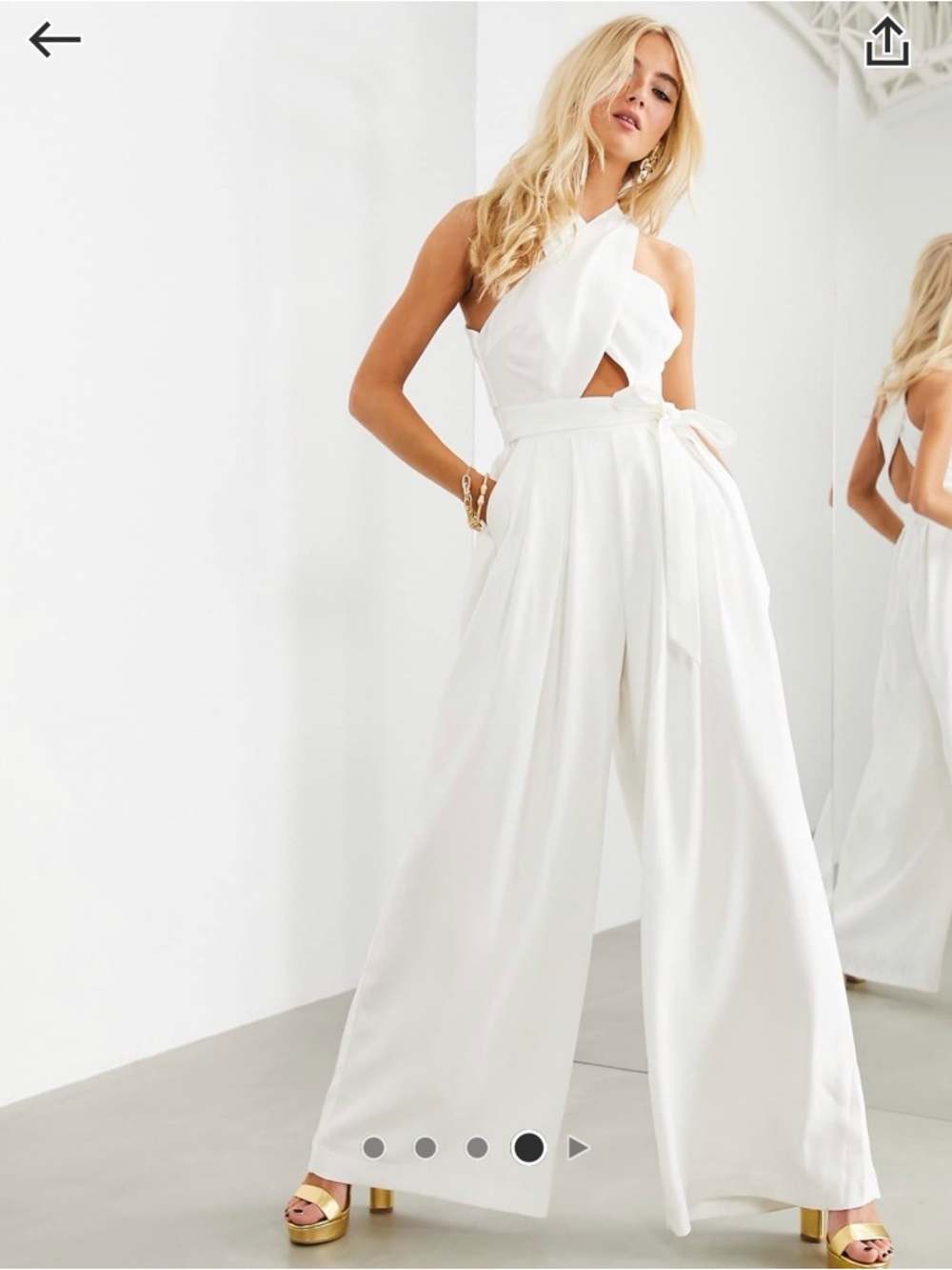 NWOT White Halter Wide-Leg Jumpsuit with Waist Tie
